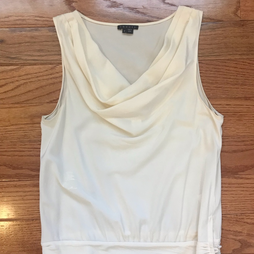 THEORY 95% Silk Sleeveless Blouse Cream Size P